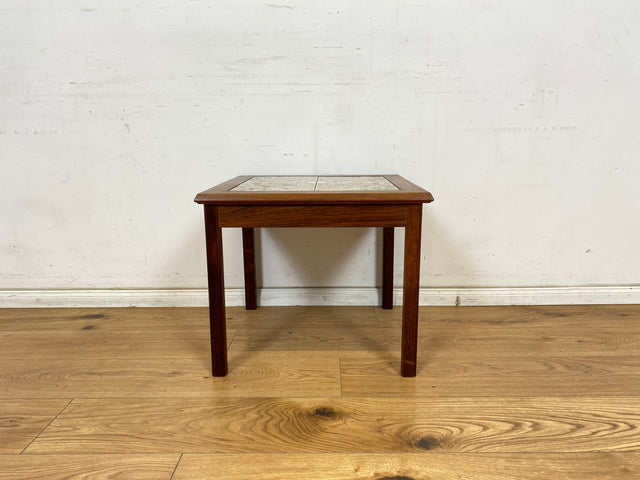 WMK Wunderschöner & sehr gut erhaltener skandinavischer Couchtisch mit kunstvollen Fliesen auf Teakholz # Beistelltisch Wohnzimmertisch Fliesentisch Coffe table Mid-Century Danisch Design Teak Vintage
