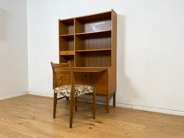 WMK Stilvoller skandinavischer Bücherschrank mit ausziehbarer Schreibplatte, Schubladen & verstell. Regalböden # Bücherregal Sekretär Regal Schreibschrank Highboard Sideboard Vintage Mid-Century 60er