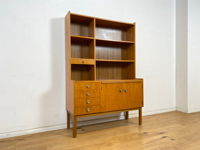 WMK Stilvoller skandinavischer Bücherschrank mit ausziehbarer Schreibplatte, Schubladen & verstell. Regalböden # Bücherregal Sekretär Regal Schreibschrank Highboard Sideboard Vintage Mid-Century 60er