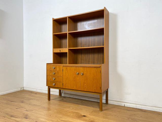 WMK Stilvoller skandinavischer Bücherschrank mit ausziehbarer Schreibplatte, Schubladen & verstell. Regalböden # Bücherregal Sekretär Regal Schreibschrank Highboard Sideboard Vintage Mid-Century 60er