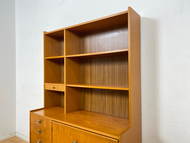 WMK Stilvoller skandinavischer Bücherschrank mit ausziehbarer Schreibplatte, Schubladen & verstell. Regalböden # Bücherregal Sekretär Regal Schreibschrank Highboard Sideboard Vintage Mid-Century 60er