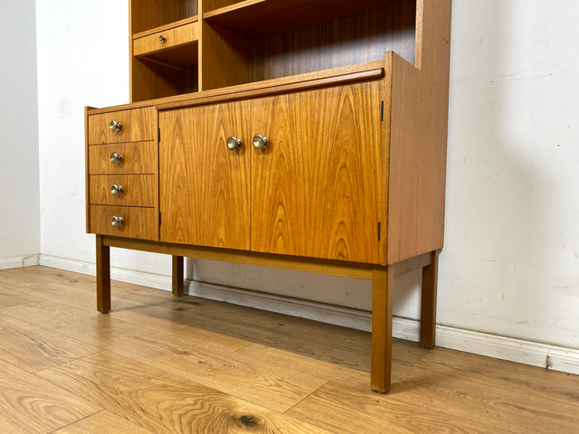 WMK Stilvoller skandinavischer Bücherschrank mit ausziehbarer Schreibplatte, Schubladen & verstell. Regalböden # Bücherregal Sekretär Regal Schreibschrank Highboard Sideboard Vintage Mid-Century 60er