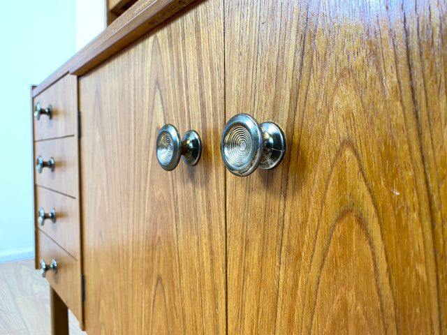 WMK Stilvoller skandinavischer Bücherschrank mit ausziehbarer Schreibplatte, Schubladen & verstell. Regalböden # Bücherregal Sekretär Regal Schreibschrank Highboard Sideboard Vintage Mid-Century 60er