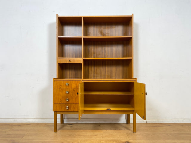 WMK Stilvoller skandinavischer Bücherschrank mit ausziehbarer Schreibplatte, Schubladen & verstell. Regalböden # Bücherregal Sekretär Regal Schreibschrank Highboard Sideboard Vintage Mid-Century 60er