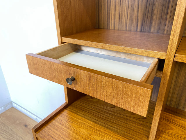 WMK Stilvoller skandinavischer Bücherschrank mit ausziehbarer Schreibplatte, Schubladen & verstell. Regalböden # Bücherregal Sekretär Regal Schreibschrank Highboard Sideboard Vintage Mid-Century 60er