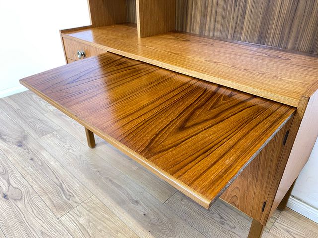 WMK Stilvoller skandinavischer Bücherschrank mit ausziehbarer Schreibplatte, Schubladen & verstell. Regalböden # Bücherregal Sekretär Regal Schreibschrank Highboard Sideboard Vintage Mid-Century 60er