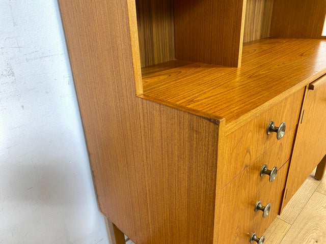 WMK Stilvoller skandinavischer Bücherschrank mit ausziehbarer Schreibplatte, Schubladen & verstell. Regalböden # Bücherregal Sekretär Regal Schreibschrank Highboard Sideboard Vintage Mid-Century 60er