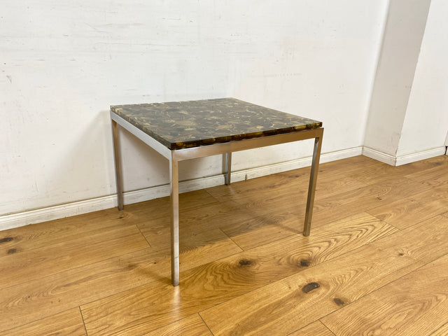 WMK Seltener und gut erhaltener 70er Jahre Couchtisch mit Epoxid Tischplatte mit eingelassenen echten Steinen auf Metallgestell # Wohnzimmertisch Coffee Table Glastisch Beistelltisch Vintage Space Age