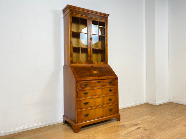 WMK I Hochwertiger Stilmöbel Aufsatz Sekretär im englischen Stil mit Vitrine und Schreibunterlage aus Leder I Schreibschrank Schreibtisch Desk Bücher Schrank Kommode Highboard Vintage Empire Regency