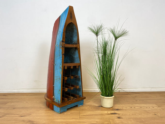 Boatwood by WMK # Außergewöhnliches Regal gebaut aus echtem Fischerboot, ein handgefertigtes Unikat aus massivem Teakholz # Weinregal Bücherregal Eckregal Holzregal Bootsmöbel Eckschrank Boot Rarität