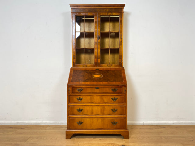 WMK I Hochwertiger Stilmöbel Aufsatz Sekretär im englischen Stil mit Vitrine und Schreibunterlage aus Leder I Schreibschrank Schreibtisch Desk Bücher Schrank Kommode Highboard Vintage Empire Regency
