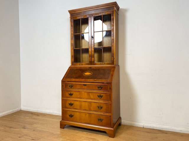 WMK I Hochwertiger Stilmöbel Aufsatz Sekretär im englischen Stil mit Vitrine und Schreibunterlage aus Leder I Schreibschrank Schreibtisch Desk Bücher Schrank Kommode Highboard Vintage Empire Regency