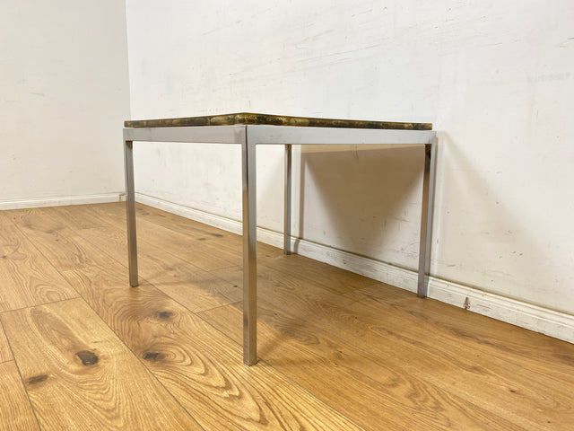 WMK Seltener und gut erhaltener 70er Jahre Couchtisch mit Epoxid Tischplatte mit eingelassenen echten Steinen auf Metallgestell # Wohnzimmertisch Coffee Table Glastisch Beistelltisch Vintage Space Age