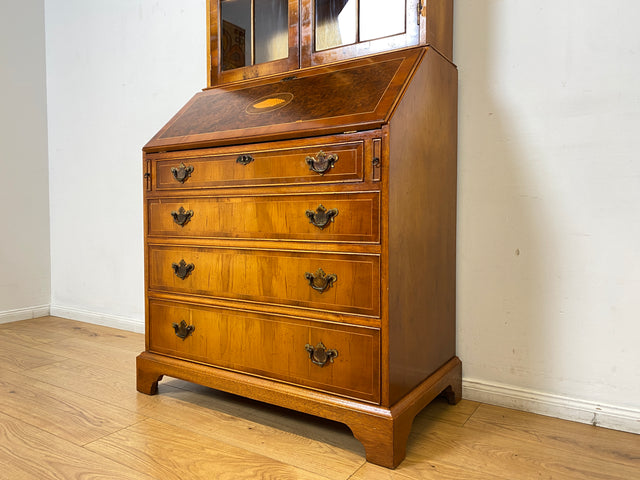 WMK I Hochwertiger Stilmöbel Aufsatz Sekretär im englischen Stil mit Vitrine und Schreibunterlage aus Leder I Schreibschrank Schreibtisch Desk Bücher Schrank Kommode Highboard Vintage Empire Regency