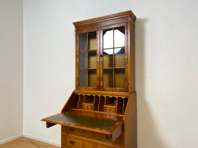 WMK I Hochwertiger Stilmöbel Aufsatz Sekretär im englischen Stil mit Vitrine und Schreibunterlage aus Leder I Schreibschrank Schreibtisch Desk Bücher Schrank Kommode Highboard Vintage Empire Regency