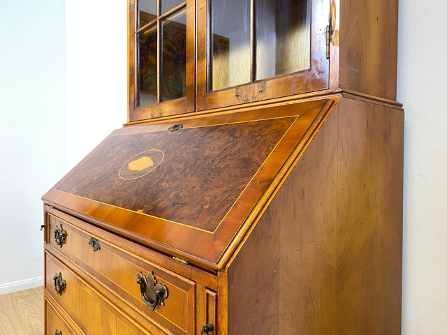 WMK I Hochwertiger Stilmöbel Aufsatz Sekretär im englischen Stil mit Vitrine und Schreibunterlage aus Leder I Schreibschrank Schreibtisch Desk Bücher Schrank Kommode Highboard Vintage Empire Regency
