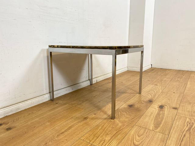 WMK Seltener und gut erhaltener 70er Jahre Couchtisch mit Epoxid Tischplatte mit eingelassenen echten Steinen auf Metallgestell # Wohnzimmertisch Coffee Table Glastisch Beistelltisch Vintage Space Age