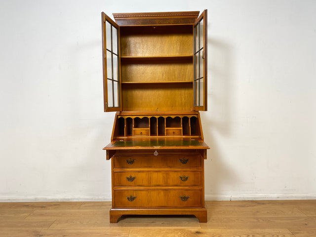 WMK I Hochwertiger Stilmöbel Aufsatz Sekretär im englischen Stil mit Vitrine und Schreibunterlage aus Leder I Schreibschrank Schreibtisch Desk Bücher Schrank Kommode Highboard Vintage Empire Regency