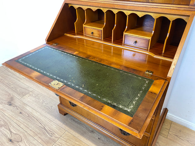 WMK I Hochwertiger Stilmöbel Aufsatz Sekretär im englischen Stil mit Vitrine und Schreibunterlage aus Leder I Schreibschrank Schreibtisch Desk Bücher Schrank Kommode Highboard Vintage Empire Regency