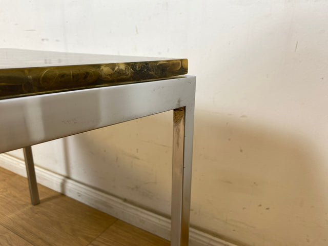 WMK Seltener und gut erhaltener 70er Jahre Couchtisch mit Epoxid Tischplatte mit eingelassenen echten Steinen auf Metallgestell # Wohnzimmertisch Coffee Table Glastisch Beistelltisch Vintage Space Age
