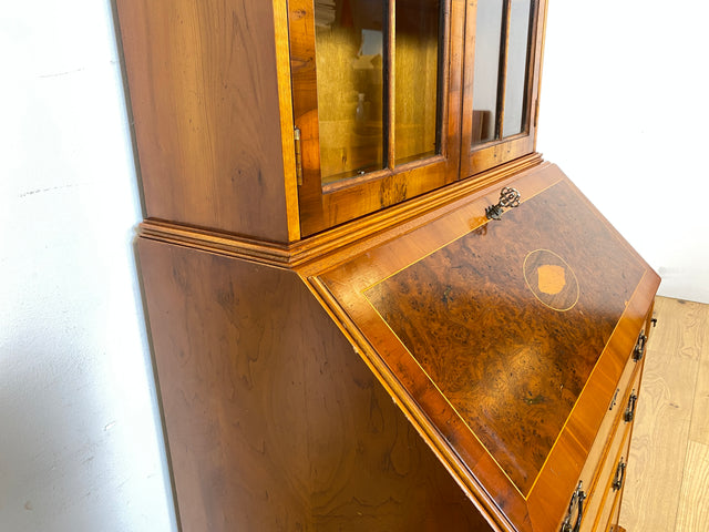 WMK I Hochwertiger Stilmöbel Aufsatz Sekretär im englischen Stil mit Vitrine und Schreibunterlage aus Leder I Schreibschrank Schreibtisch Desk Bücher Schrank Kommode Highboard Vintage Empire Regency