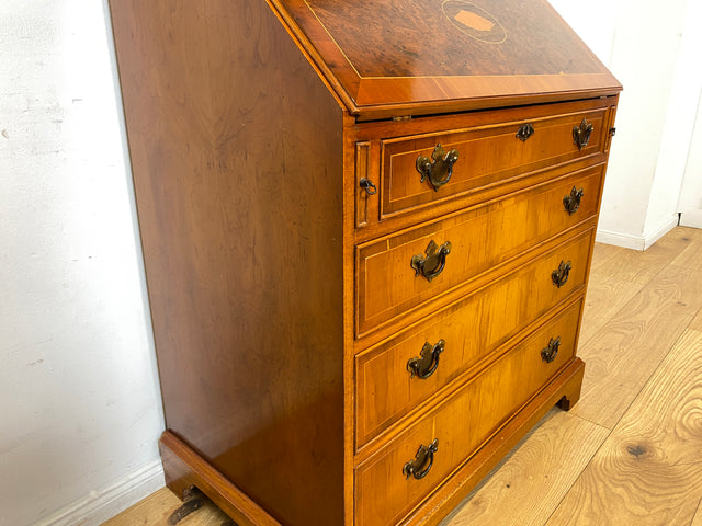 WMK I Hochwertiger Stilmöbel Aufsatz Sekretär im englischen Stil mit Vitrine und Schreibunterlage aus Leder I Schreibschrank Schreibtisch Desk Bücher Schrank Kommode Highboard Vintage Empire Regency