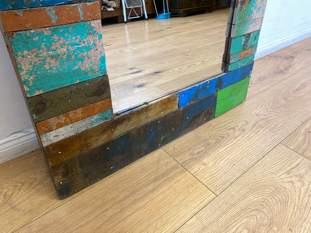 Boatwood by WMK I 70x160cm großer Spiegel I handgefertigtes Unikat aus altem Bootsholz in Originalfarben I bunter Wandspiegel Standspiegel Ganzkörperspiegel Flurspiegel Garderobe Berlin Hanau München