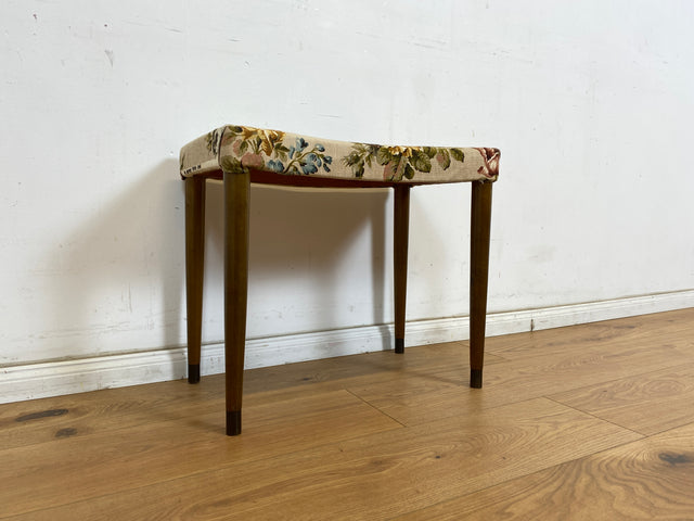 WMK Beautiful and very well preserved Scandinavian 60s stool with conical feet and great floral cover # Stool Footstool Bench Footstool Mid-Century Vintage # Shipping possible