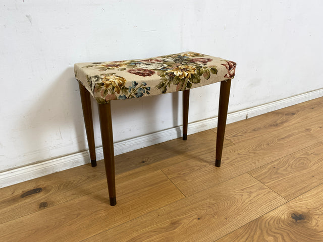 WMK Beautiful and very well preserved Scandinavian 60s stool with conical feet and great floral cover # Stool Footstool Bench Footstool Mid-Century Vintage # Shipping possible