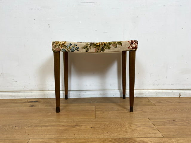 WMK Beautiful and very well preserved Scandinavian 60s stool with conical feet and great floral cover # Stool Footstool Bench Footstool Mid-Century Vintage # Shipping possible