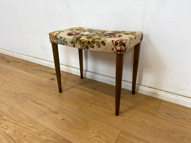 WMK Beautiful and very well preserved Scandinavian 60s stool with conical feet and great floral cover # Stool Footstool Bench Footstool Mid-Century Vintage # Shipping possible