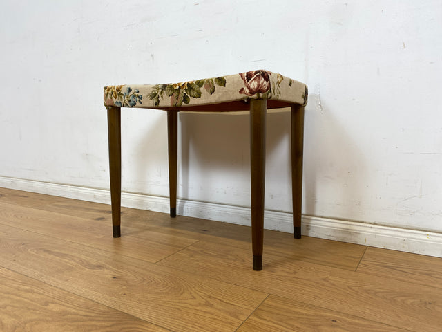 WMK Beautiful and very well preserved Scandinavian 60s stool with conical feet and great floral cover # Stool Footstool Bench Footstool Mid-Century Vintage # Shipping possible
