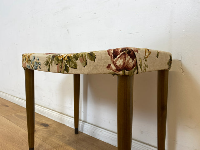 WMK Beautiful and very well preserved Scandinavian 60s stool with conical feet and great floral cover # Stool Footstool Bench Footstool Mid-Century Vintage # Shipping possible