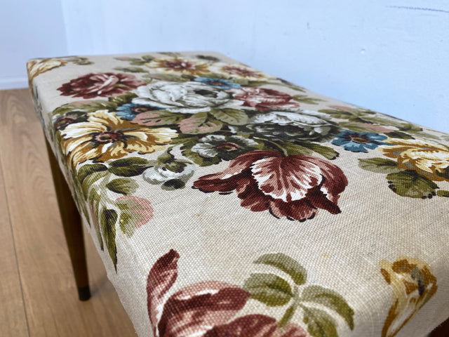 WMK Beautiful and very well preserved Scandinavian 60s stool with conical feet and great floral cover # Stool Footstool Bench Footstool Mid-Century Vintage # Shipping possible