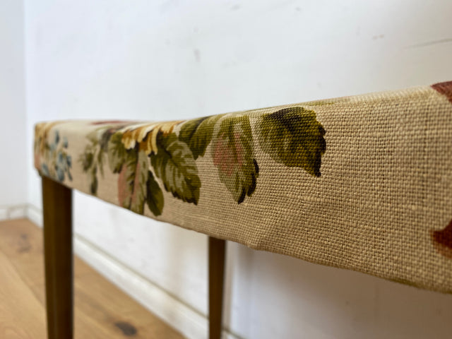WMK Beautiful and very well preserved Scandinavian 60s stool with conical feet and great floral cover # Stool Footstool Bench Footstool Mid-Century Vintage # Shipping possible