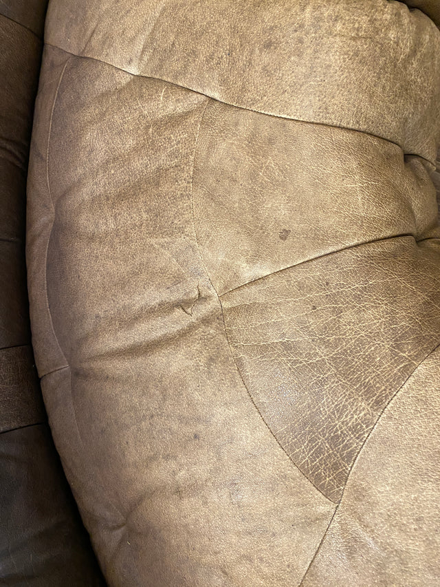 WMK Große & sehr bequeme modulare Vintage Sitzgarnitur aus 3er & 2er Sofa , 2 Sessel & Hocker in echt Leder mit Patina # Ledergarnitur Eckgarnitur Ledersofa Ledercouch Ecksofa Ledersessel Couch 70er