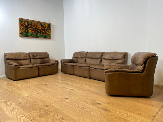 WMK Schöne & äußerst bequeme modulare Vintage Sitzgarnitur aus Sessel , 2er & 3er Sofa in Echtleder mit Patina # Sitzlandschaft Modularsofa Ledergarnitur Ledersofa Ledercouch Ledersessel Couch 70er