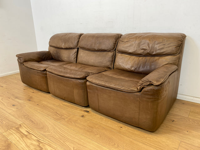 WMK Schöne & äußerst bequeme modulare Vintage Sitzgarnitur aus Sessel , 2er & 3er Sofa in Echtleder mit Patina # Sitzlandschaft Modularsofa Ledergarnitur Ledersofa Ledercouch Ledersessel Couch 70er