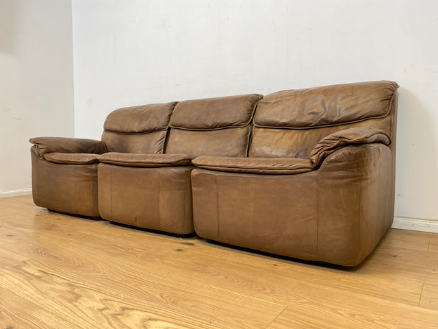 WMK Schöne & äußerst bequeme modulare Vintage Sitzgarnitur aus Sessel , 2er & 3er Sofa in Echtleder mit Patina # Sitzlandschaft Modularsofa Ledergarnitur Ledersofa Ledercouch Ledersessel Couch 70er
