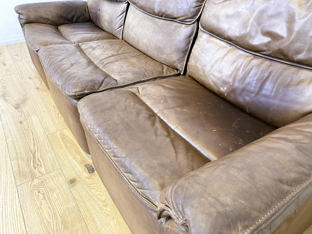 WMK Schöne & äußerst bequeme modulare Vintage Sitzgarnitur aus Sessel , 2er & 3er Sofa in Echtleder mit Patina # Sitzlandschaft Modularsofa Ledergarnitur Ledersofa Ledercouch Ledersessel Couch 70er