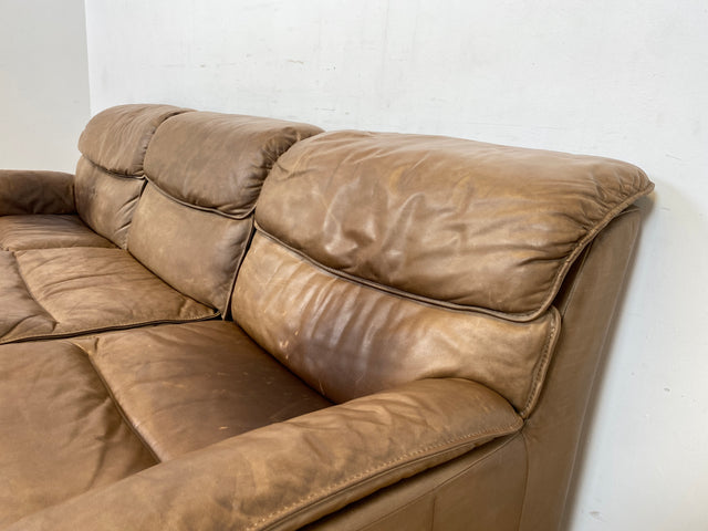 WMK Schöne & äußerst bequeme modulare Vintage Sitzgarnitur aus Sessel , 2er & 3er Sofa in Echtleder mit Patina # Sitzlandschaft Modularsofa Ledergarnitur Ledersofa Ledercouch Ledersessel Couch 70er