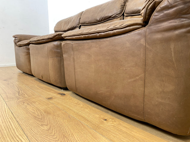 WMK Schöne & äußerst bequeme modulare Vintage Sitzgarnitur aus Sessel , 2er & 3er Sofa in Echtleder mit Patina # Sitzlandschaft Modularsofa Ledergarnitur Ledersofa Ledercouch Ledersessel Couch 70er