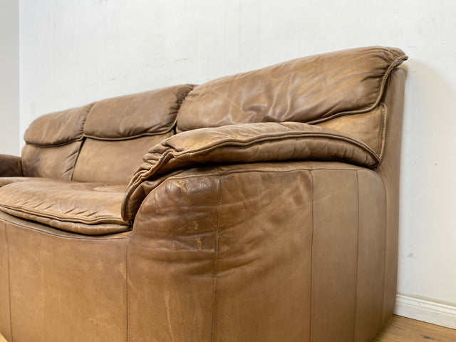 WMK Schöne & äußerst bequeme modulare Vintage Sitzgarnitur aus Sessel , 2er & 3er Sofa in Echtleder mit Patina # Sitzlandschaft Modularsofa Ledergarnitur Ledersofa Ledercouch Ledersessel Couch 70er