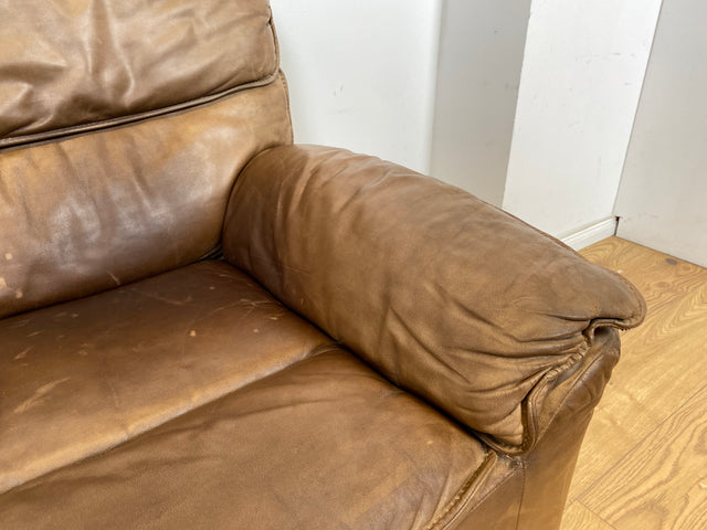 WMK Schöne & äußerst bequeme modulare Vintage Sitzgarnitur aus Sessel , 2er & 3er Sofa in Echtleder mit Patina # Sitzlandschaft Modularsofa Ledergarnitur Ledersofa Ledercouch Ledersessel Couch 70er