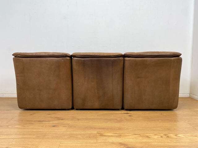 WMK Schöne & äußerst bequeme modulare Vintage Sitzgarnitur aus Sessel , 2er & 3er Sofa in Echtleder mit Patina # Sitzlandschaft Modularsofa Ledergarnitur Ledersofa Ledercouch Ledersessel Couch 70er