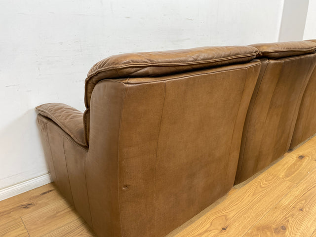 WMK Schöne & äußerst bequeme modulare Vintage Sitzgarnitur aus Sessel , 2er & 3er Sofa in Echtleder mit Patina # Sitzlandschaft Modularsofa Ledergarnitur Ledersofa Ledercouch Ledersessel Couch 70er