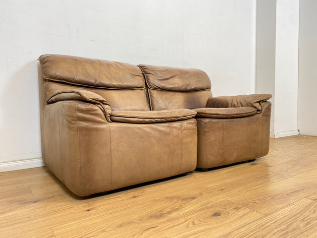 WMK Schöne & äußerst bequeme modulare Vintage Sitzgarnitur aus Sessel , 2er & 3er Sofa in Echtleder mit Patina # Sitzlandschaft Modularsofa Ledergarnitur Ledersofa Ledercouch Ledersessel Couch 70er