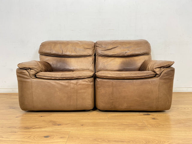 WMK Schöne & äußerst bequeme modulare Vintage Sitzgarnitur aus Sessel , 2er & 3er Sofa in Echtleder mit Patina # Sitzlandschaft Modularsofa Ledergarnitur Ledersofa Ledercouch Ledersessel Couch 70er