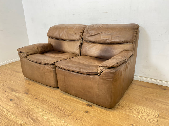 WMK Schöne & äußerst bequeme modulare Vintage Sitzgarnitur aus Sessel , 2er & 3er Sofa in Echtleder mit Patina # Sitzlandschaft Modularsofa Ledergarnitur Ledersofa Ledercouch Ledersessel Couch 70er