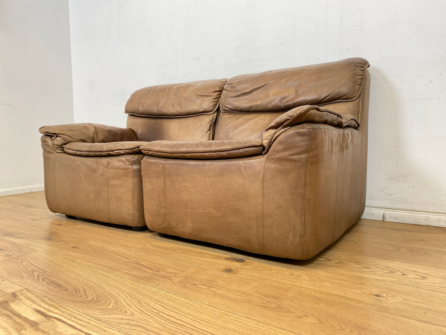 WMK Schöne & äußerst bequeme modulare Vintage Sitzgarnitur aus Sessel , 2er & 3er Sofa in Echtleder mit Patina # Sitzlandschaft Modularsofa Ledergarnitur Ledersofa Ledercouch Ledersessel Couch 70er